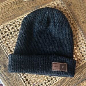 Hurley Black Ribbed Beanie with Brown Patch